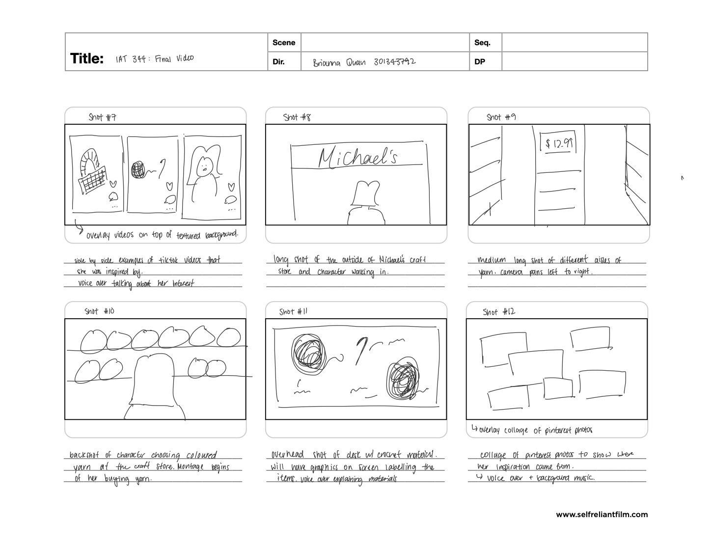 One of the pages of my storyboard